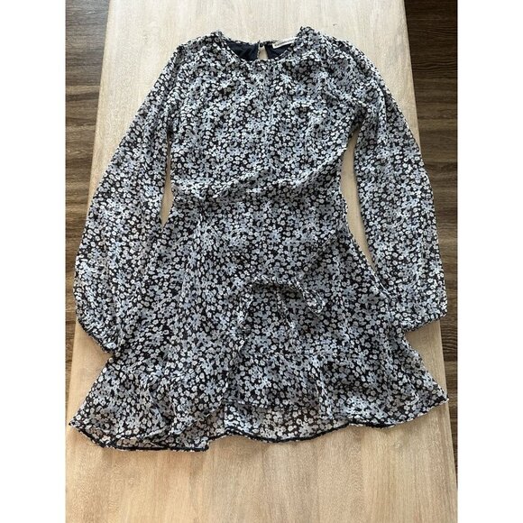 Abercrombie Blue Black Floral Long Sleeve Mini Wrap Dress Size Small - Picture 1 of 7